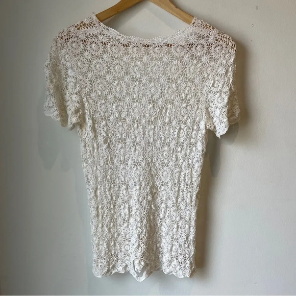 Vintage 90s handmade cream crochet  knit short‎ sleeve top S - Picture 5 of 11